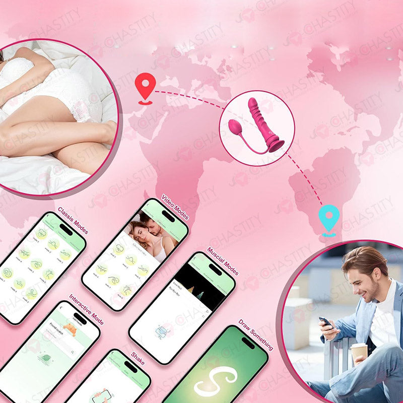 App Controlled Pink Vibrating Dildo (With Butt Plug)