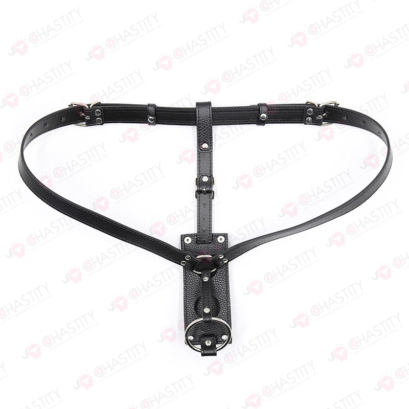 Leather Female Chastity Belt With Plugs