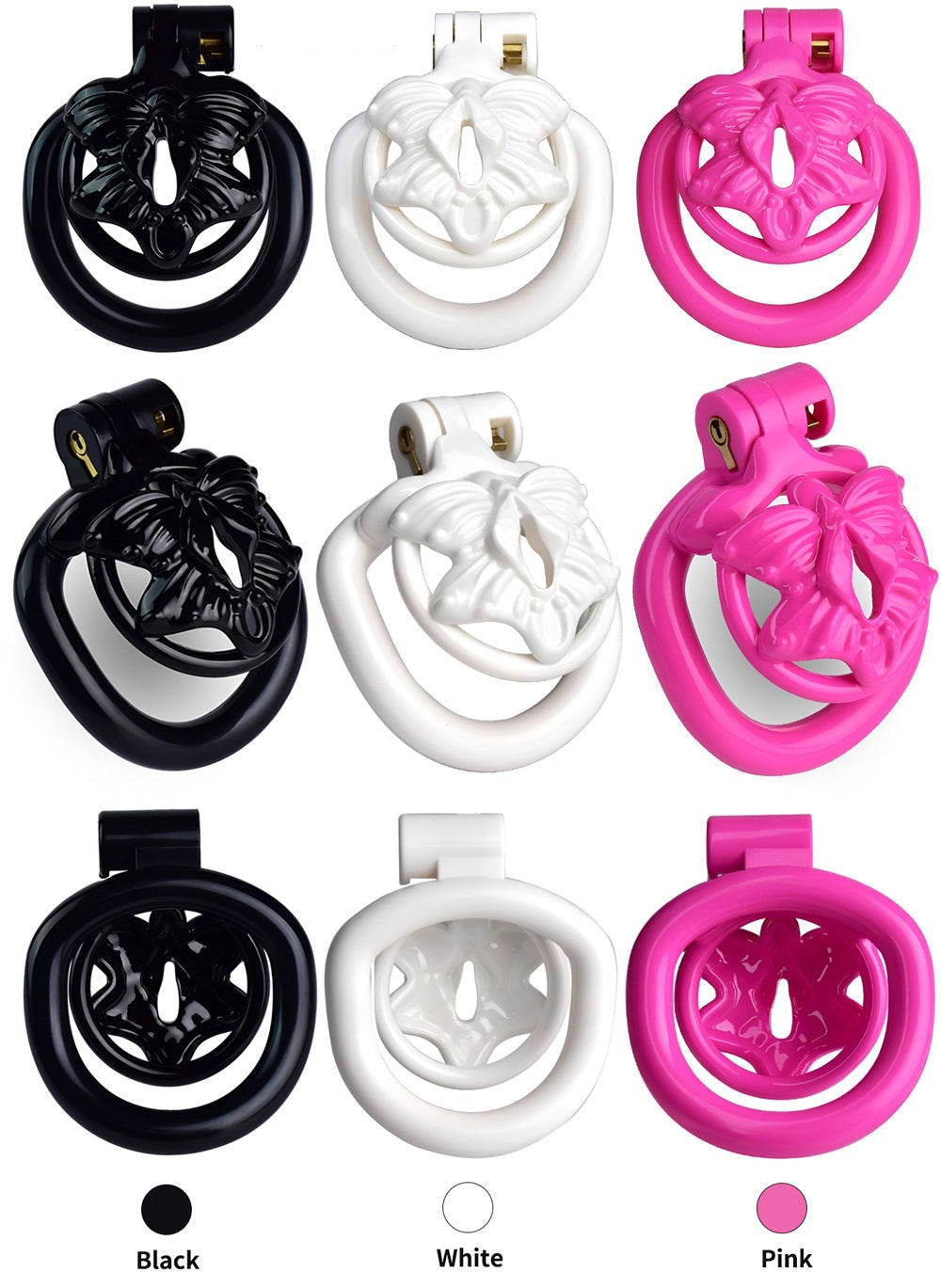 Pink Butterfly Clit Chastity Cage with 4 Penis Rings