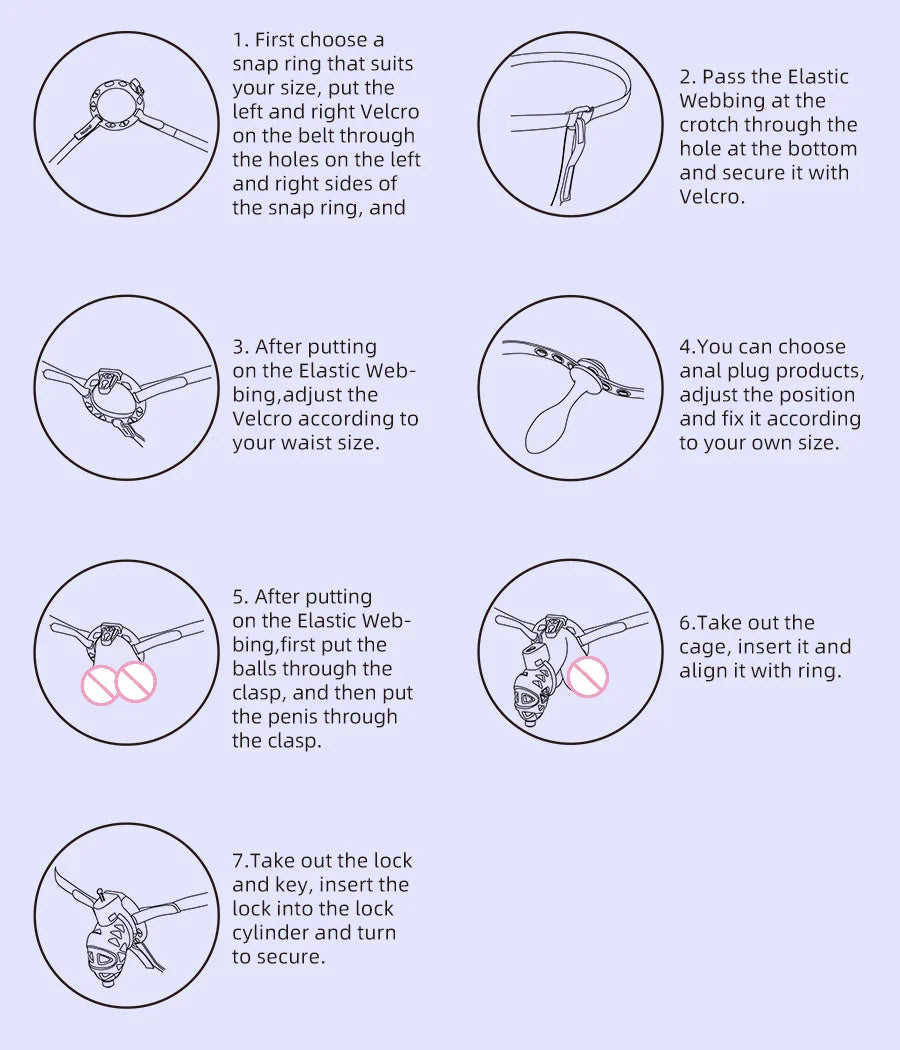 Rattlesnake Cobra Chastity Cage Belt with Anal Plug, Urethral Tube and 4 Penis Rings