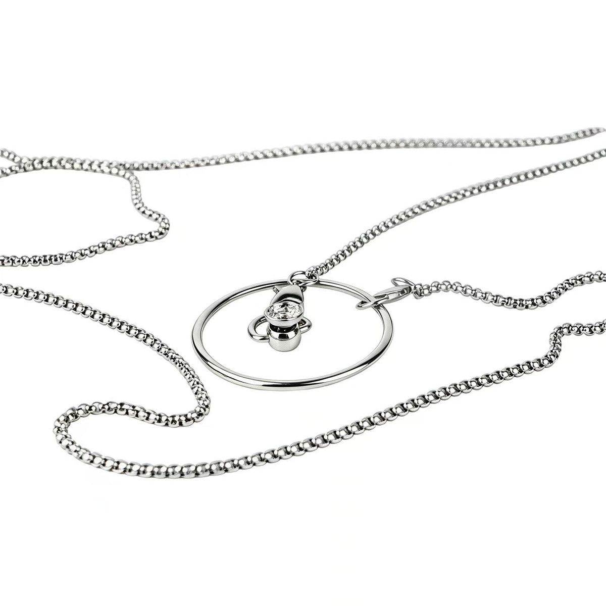 Stainless Steel Flat Chastity Cage with Traction Chain