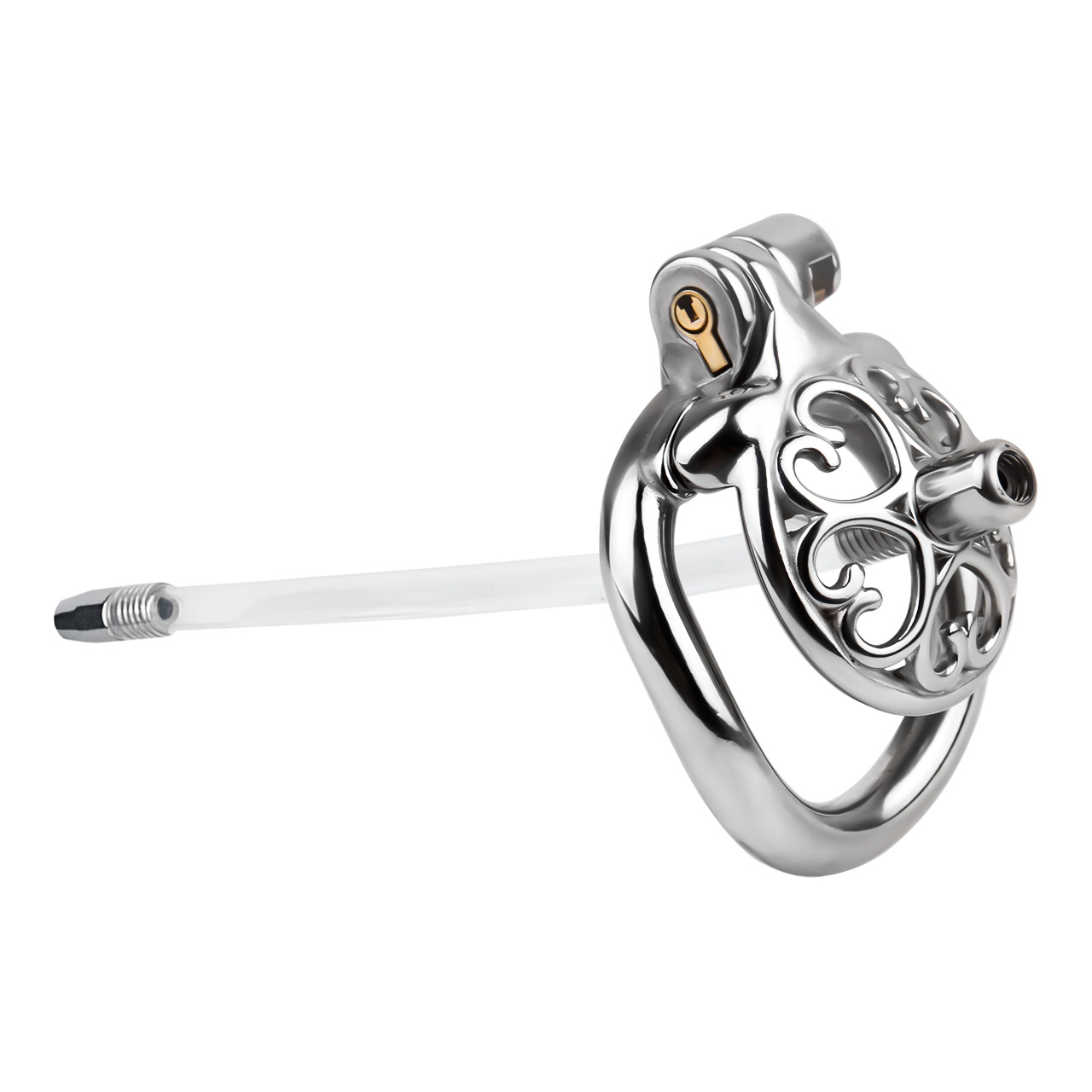 Flat Inverted Heart Chastity Cage with Removable Plug and Catheter