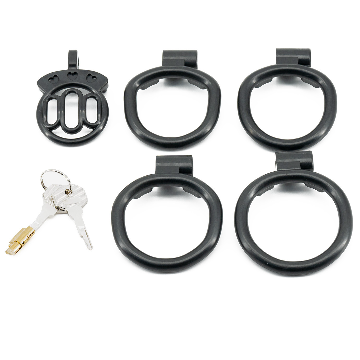 Plastic Mini Chastity Cage with 4 Base Rings