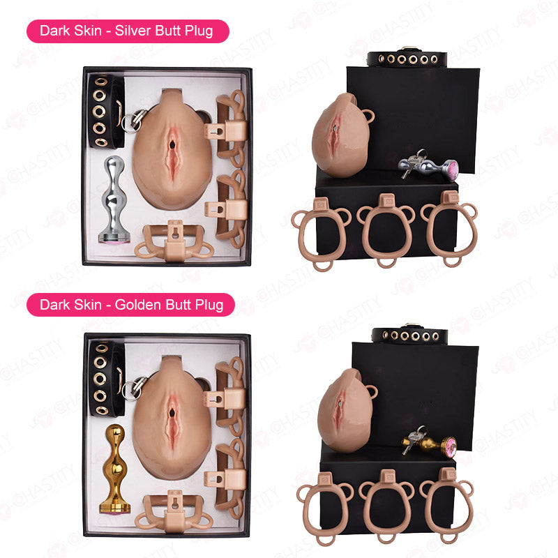 Pussy Cock Cage With Wearable Butt Plug