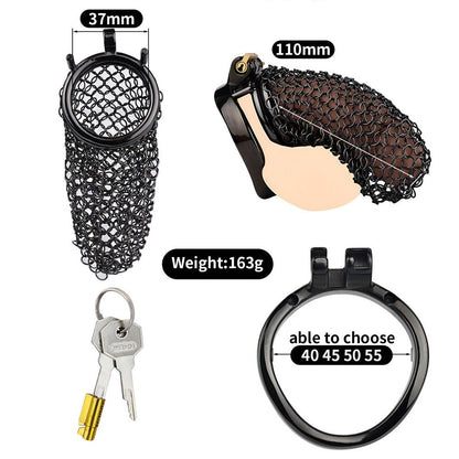 Black Soft Metal Mesh Chastity Cage - 110mm/4.33"