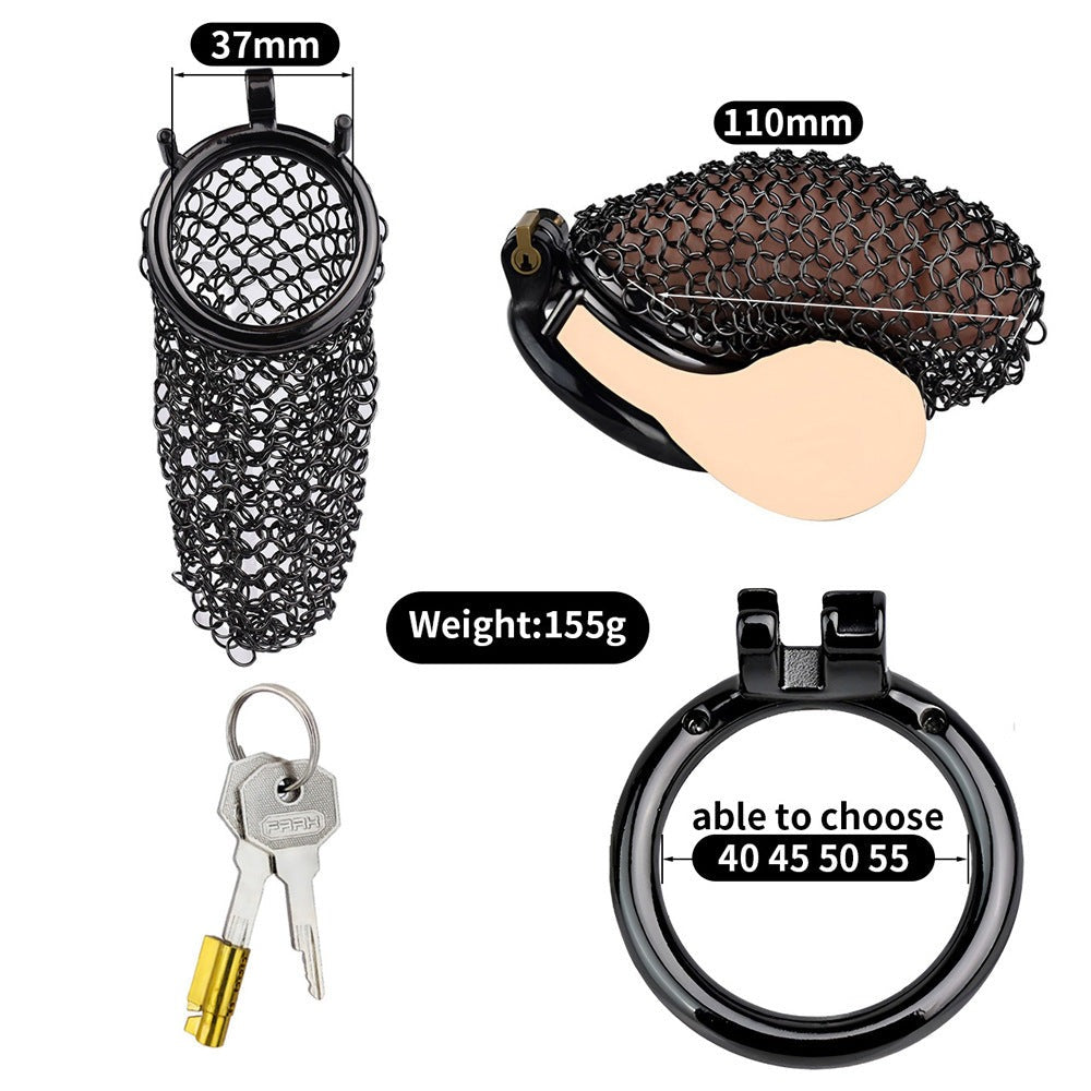 Black Soft Metal Mesh Chastity Cage - 110mm/4.33"