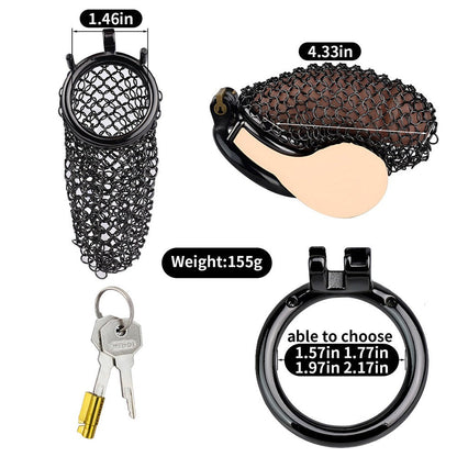 Black Soft Metal Mesh Chastity Cage - 110mm/4.33"