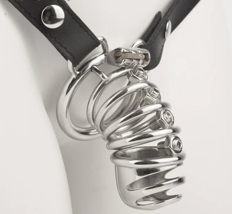 Spiked Chastity Cage For Men with Straps