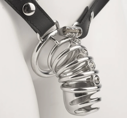 Spiked Chastity Cage For Men with Straps