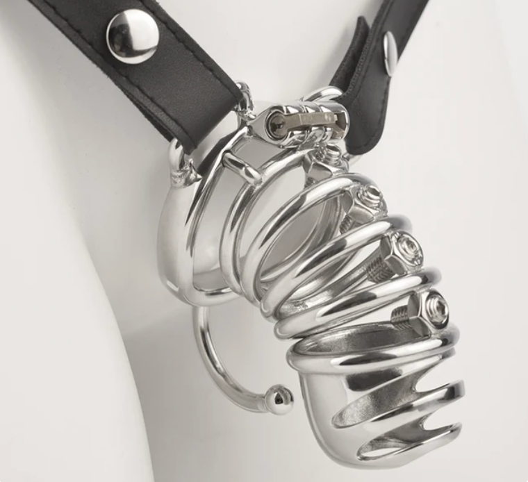 Spiked Chastity Cage For Men with Straps