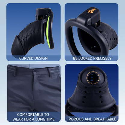 Lightweight Realistic Black Cock Cage Set - 3 Base Rings Included