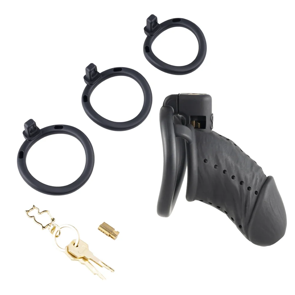 Lightweight Realistic Black Cock Cage Set - 3 Base Rings Included