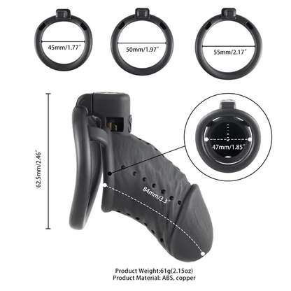 Lightweight Realistic Black Cock Cage Set - 3 Base Rings Included