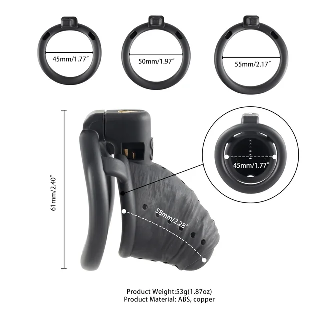 Lightweight Realistic Black Cock Cage Set - 3 Base Rings Included