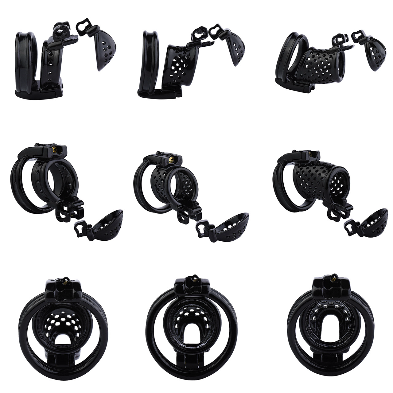 Double Locked 3D Printed Black Chastity Cage with Removable Cap