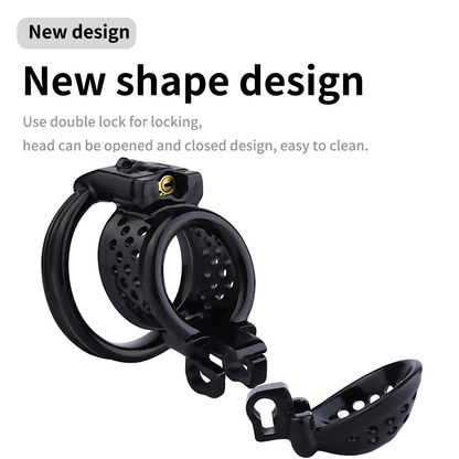 Double Locked 3D Printed Black Chastity Cage with Removable Cap