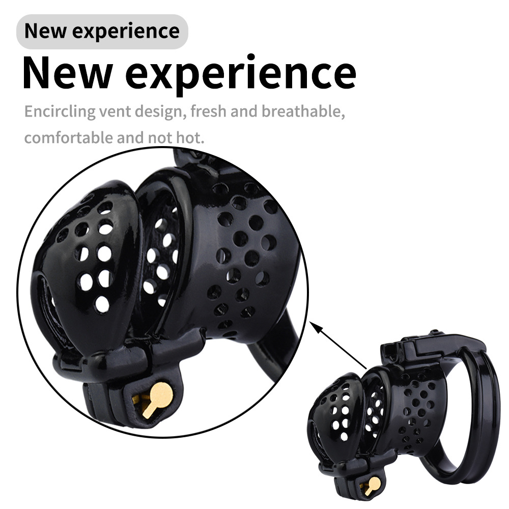 Double Locked 3D Printed Black Chastity Cage with Removable Cap