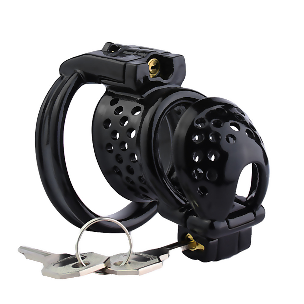 Double Locked 3D Printed Black Chastity Cage with Removable Cap