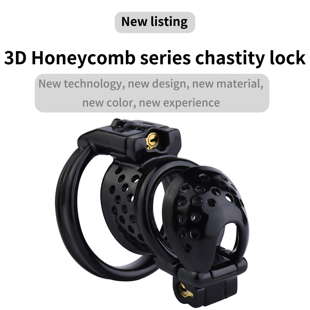 Double Locked 3D Printed Black Chastity Cage with Removable Cap