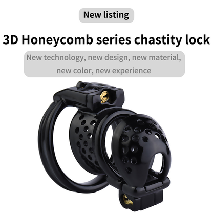 Double Locked 3D Printed Black Chastity Cage with Removable Cap