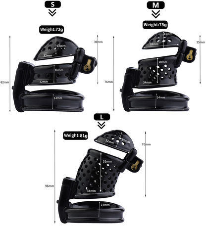 Double Locked 3D Printed Black Chastity Cage with Removable Cap