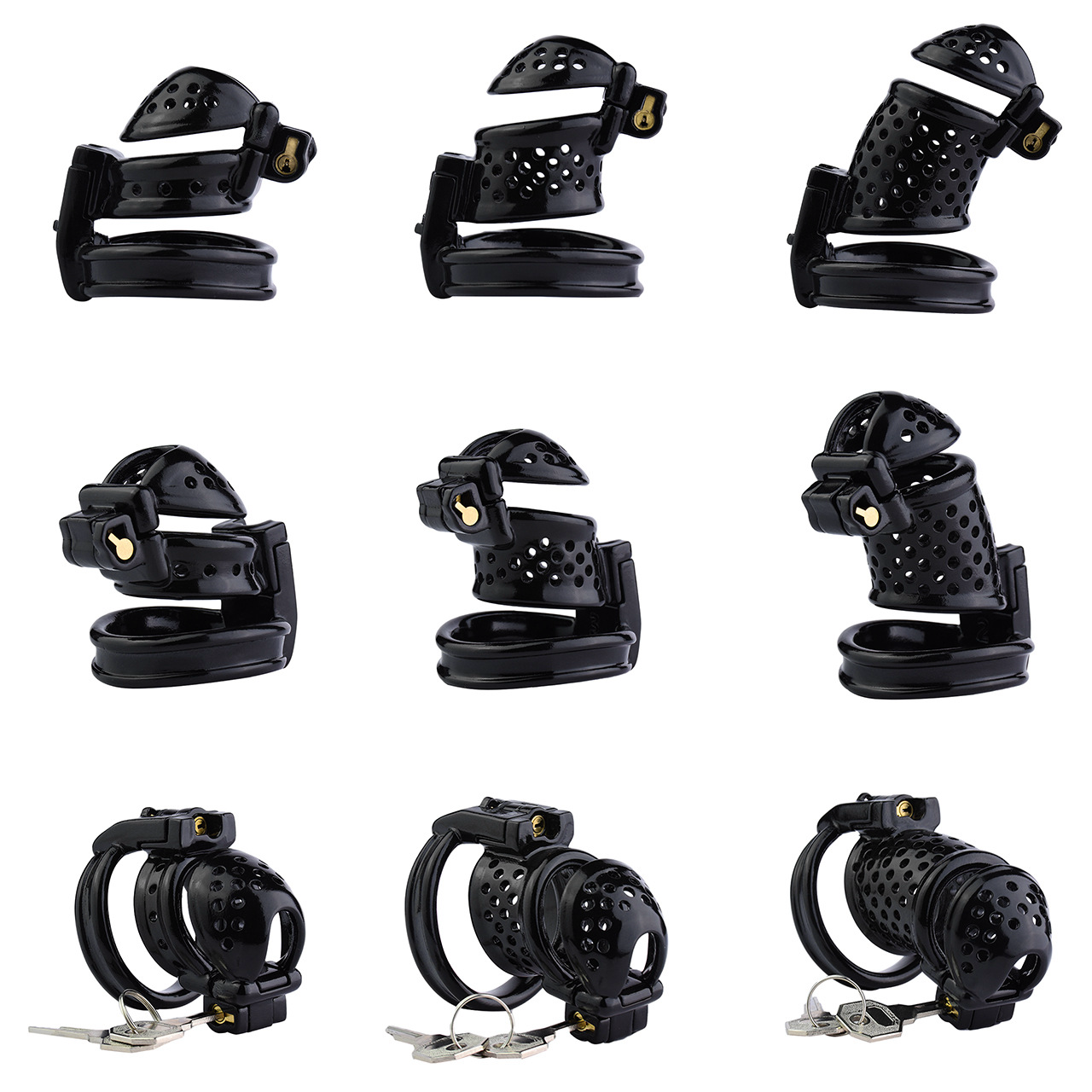 Double Locked 3D Printed Black Chastity Cage with Removable Cap