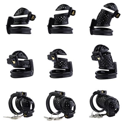 Double Locked 3D Printed Black Chastity Cage with Removable Cap