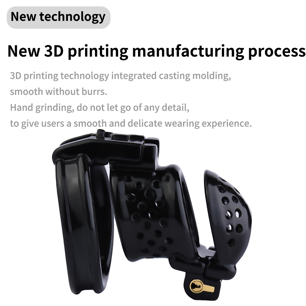 Double Locked 3D Printed Black Chastity Cage with Removable Cap