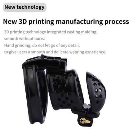 Double Locked 3D Printed Black Chastity Cage with Removable Cap