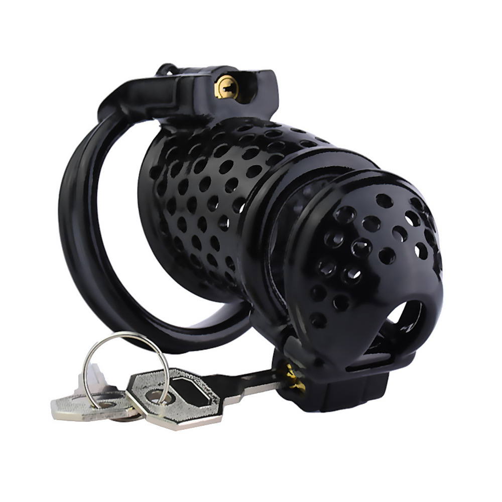 Double Locked 3D Printed Black Chastity Cage with Removable Cap