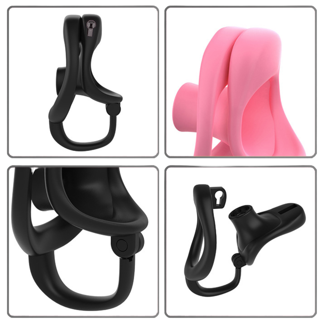 Resin Inverted Locking Cock Cage – Black/Pink