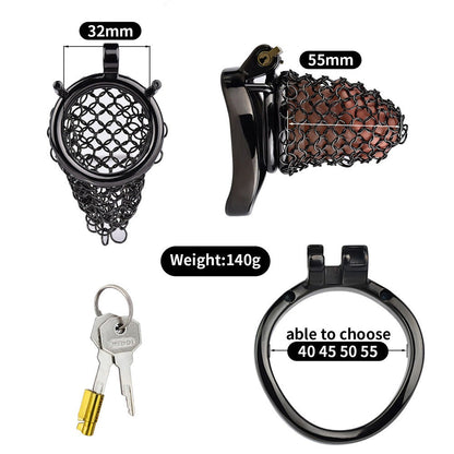 Black Soft Metal Mesh Chastity Cage - 55mm/2.17"