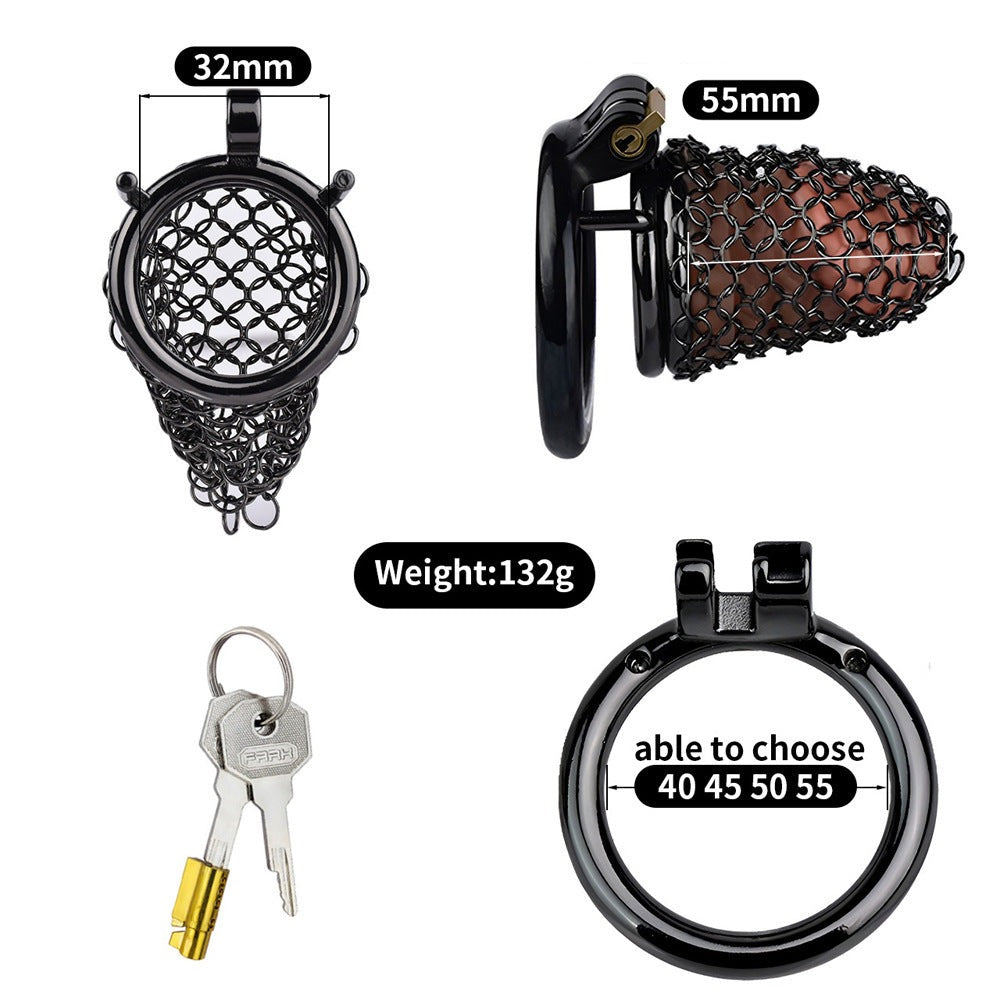 Black Soft Metal Mesh Chastity Cage - 55mm/2.17"