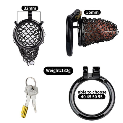 Black Soft Metal Mesh Chastity Cage - 55mm/2.17"