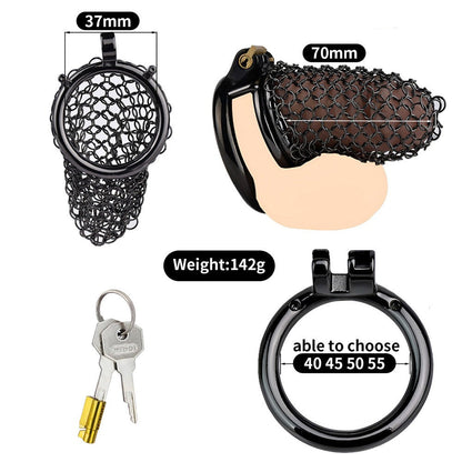 Black Soft Metal Mesh Chastity Cage - 70mm/2.76"