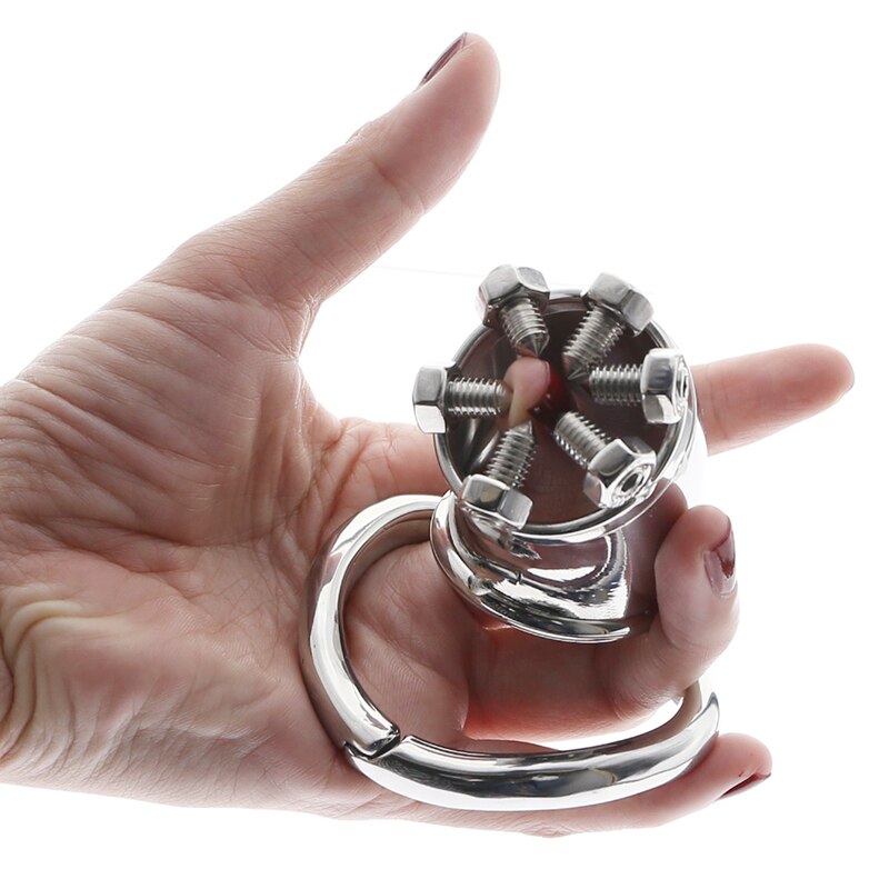 Metal Spiked Chastity Cage with Hinged Ring