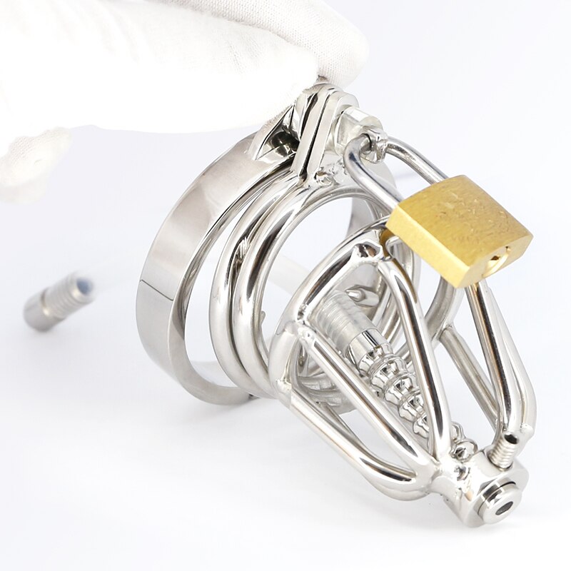 Spiked Metal Chastity Cage with Urethral Catheter