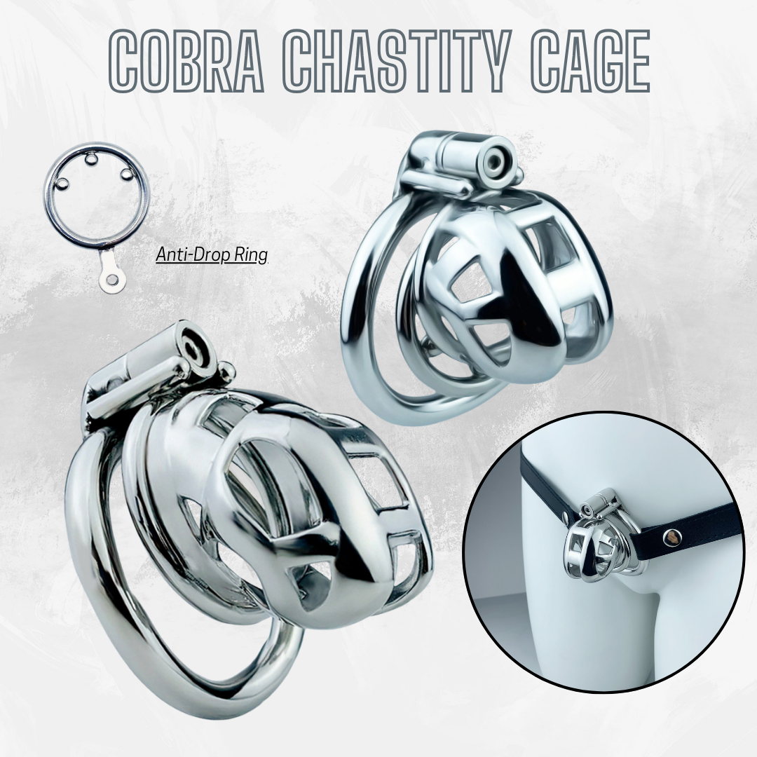 Metal Mamba Cobra Chastity Cage with Spiked Ring