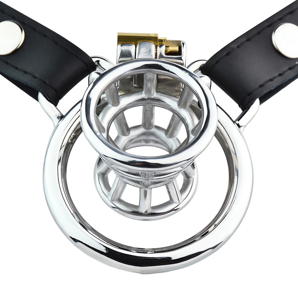 Breathable Metal Negative Inverted Chastity Cage with PU Strap