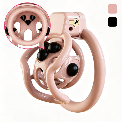 Double Bar Chastity Cage with Detachable Silicone Studs
