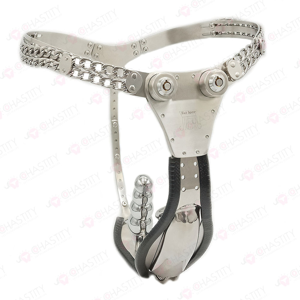 Dual-Button Lock Male Stainless Steel Chastity Belt
