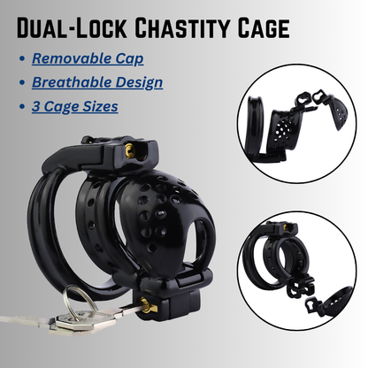 Double Locked 3D Printed Black Chastity Cage with Removable Cap