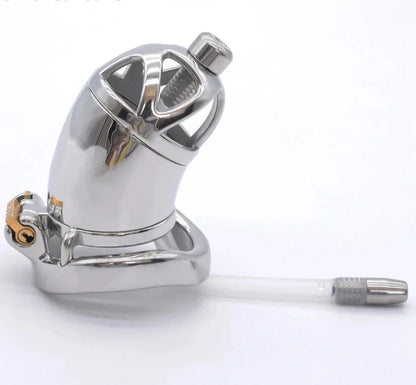 Stainless Steel Chastity Cage with Silicone Urethral Catheter