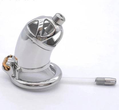 Stainless Steel Chastity Cage with Silicone Urethral Catheter