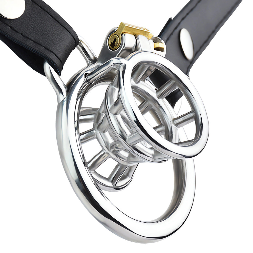 Breathable Metal Negative Inverted Chastity Cage with PU Strap