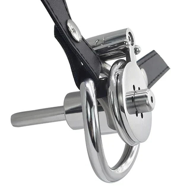 Metal Inverted Male Chastity Cage with Removable Urethral Plug and Belt