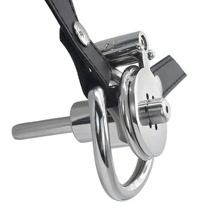 Metal Inverted Male Chastity Cage with Removable Urethral Plug and Belt