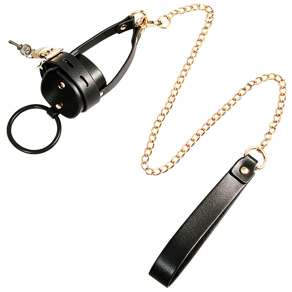 Leather Chastity Cage with Leash