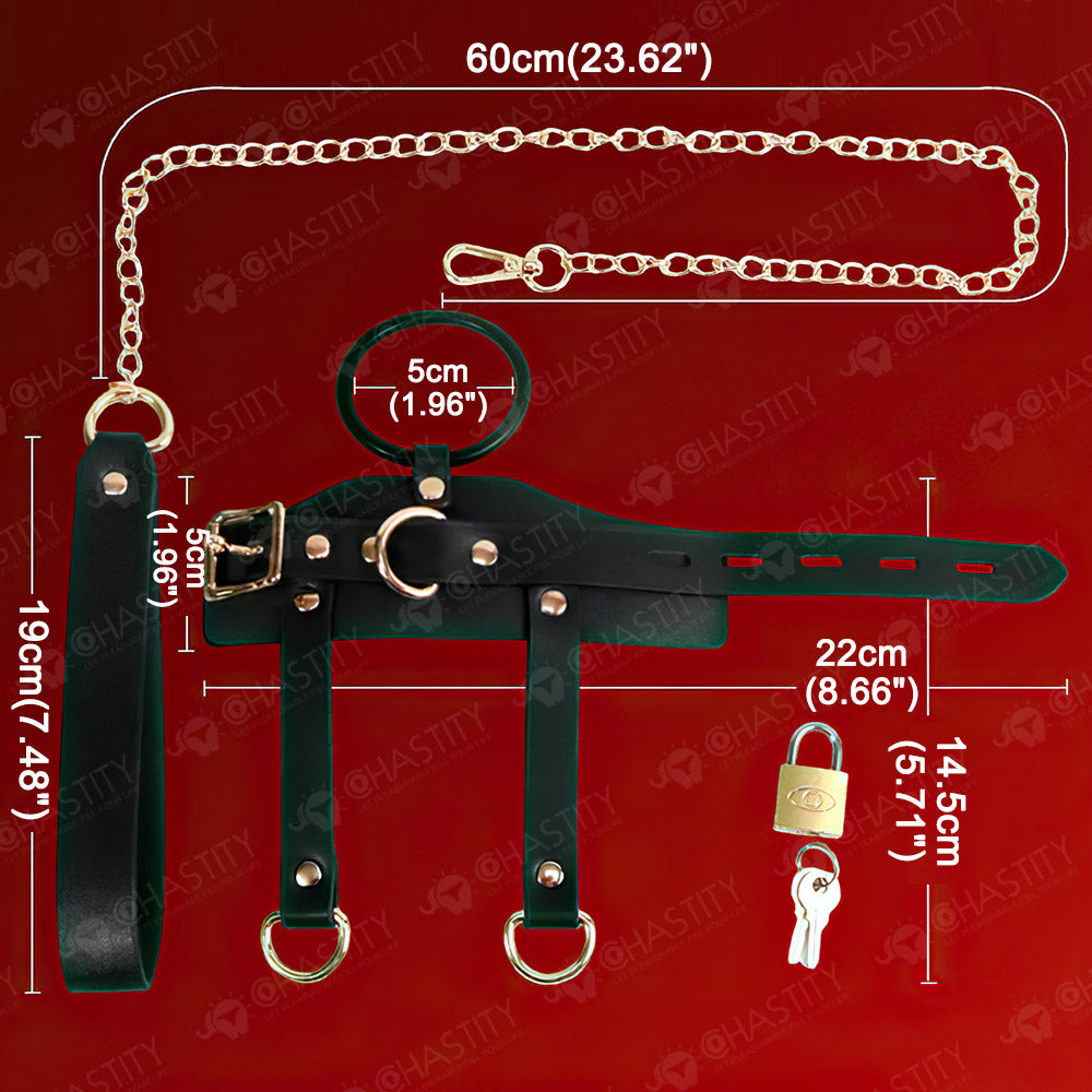 Leather Chastity Cage with Leash