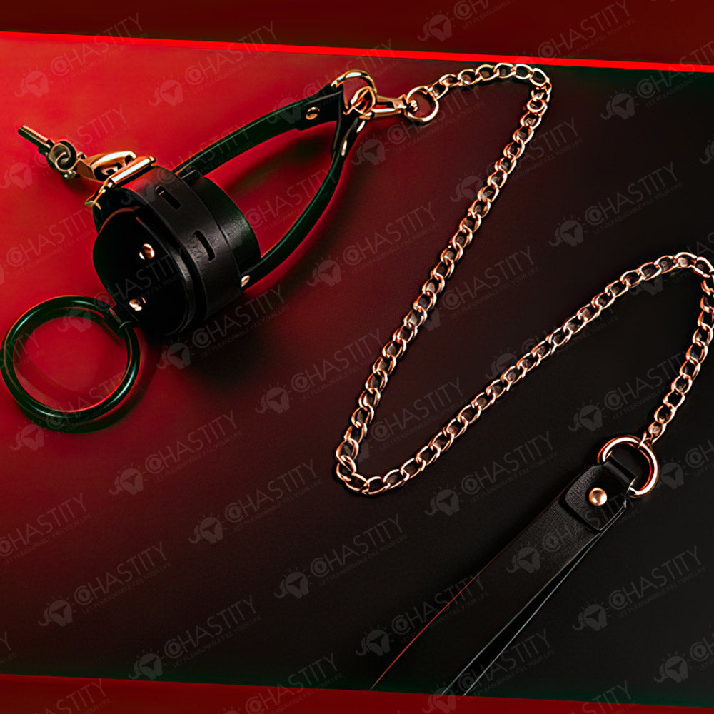 Leather Chastity Cage with Leash